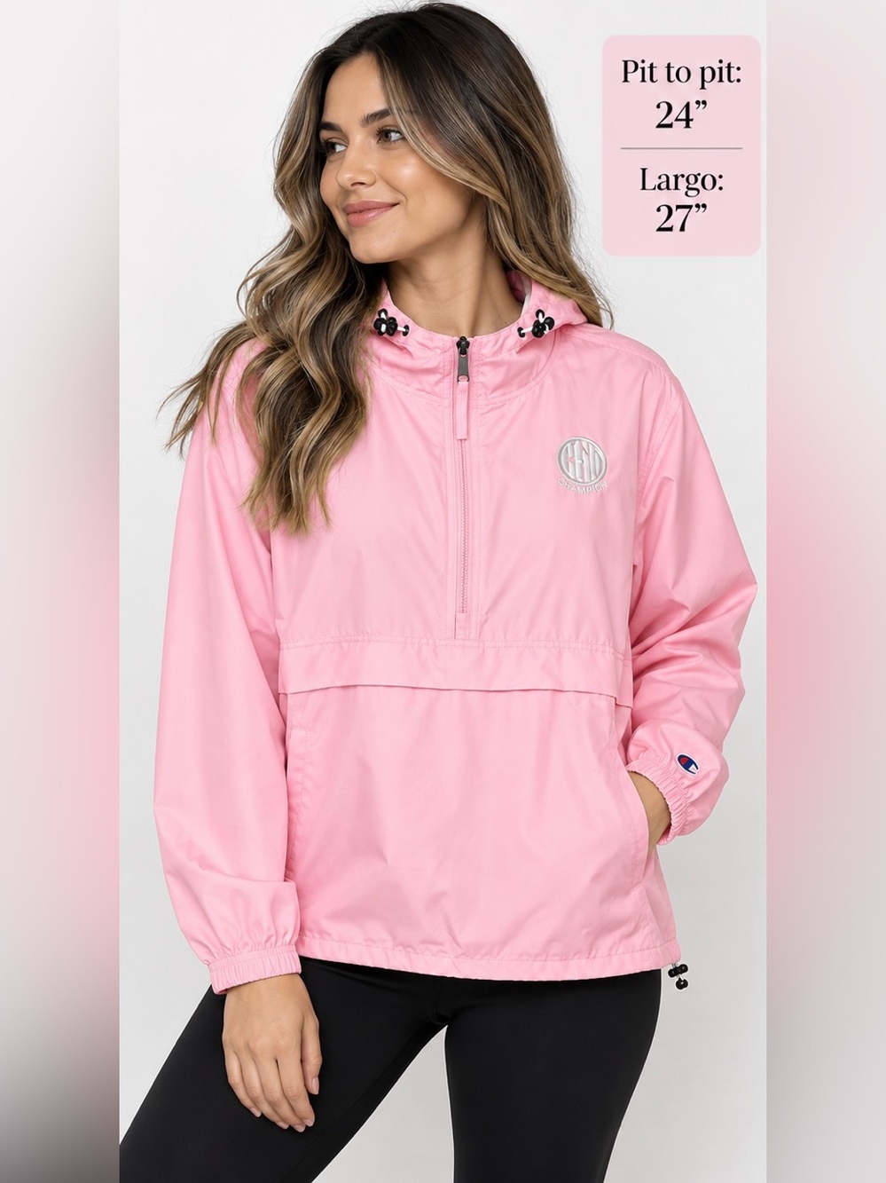 Champion Women’s Pink Hooded Anorak Windbreaker Jacket Pullover Size L